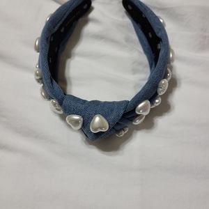 Lele Sadoughi Denim Pearl Hearts